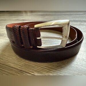 Johnston & Murphy Ringmark Lizard Genuine Leather Men’s Belt SZ 40 Cognac Silver